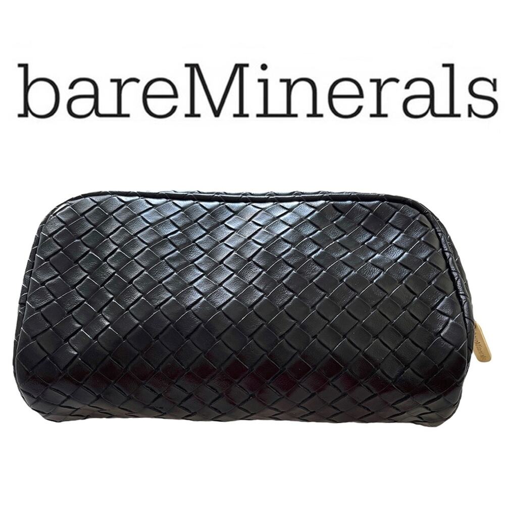BARE MINERALS Authentic Small Textured Black Makeup Cosmetics Bag / Toiletries